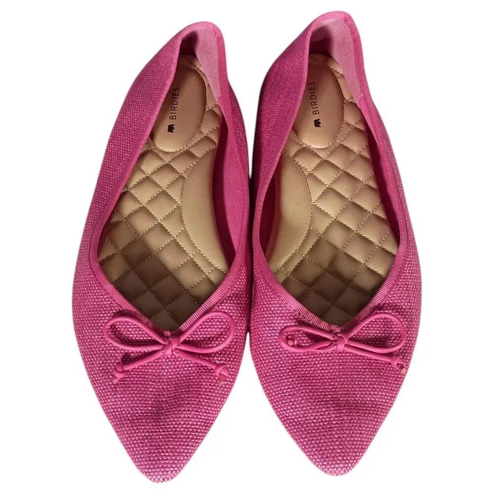 Birdies The Goldfinch Raffia Flats Shoes Pointed Toe Bow Pink Womens 8